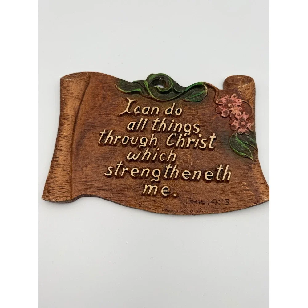 Vintage Multi Products Inc Philippians 4:13 Faux Wood Scroll Wall Plaque USA